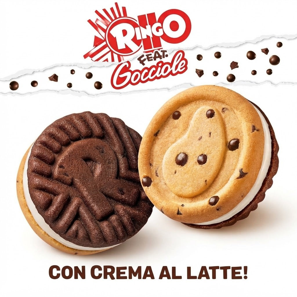 Ringo feat. Gocciole – Biscotti con Gocce di Cioccolato e Crema al Latte Limited Edition 165g