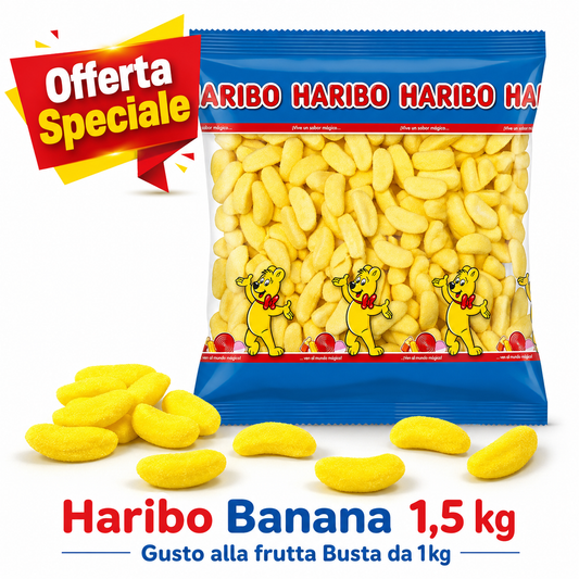Haribo Banana Caramelle Gommose Zuccherate Gusto Banana – Busta da 1,5 kg