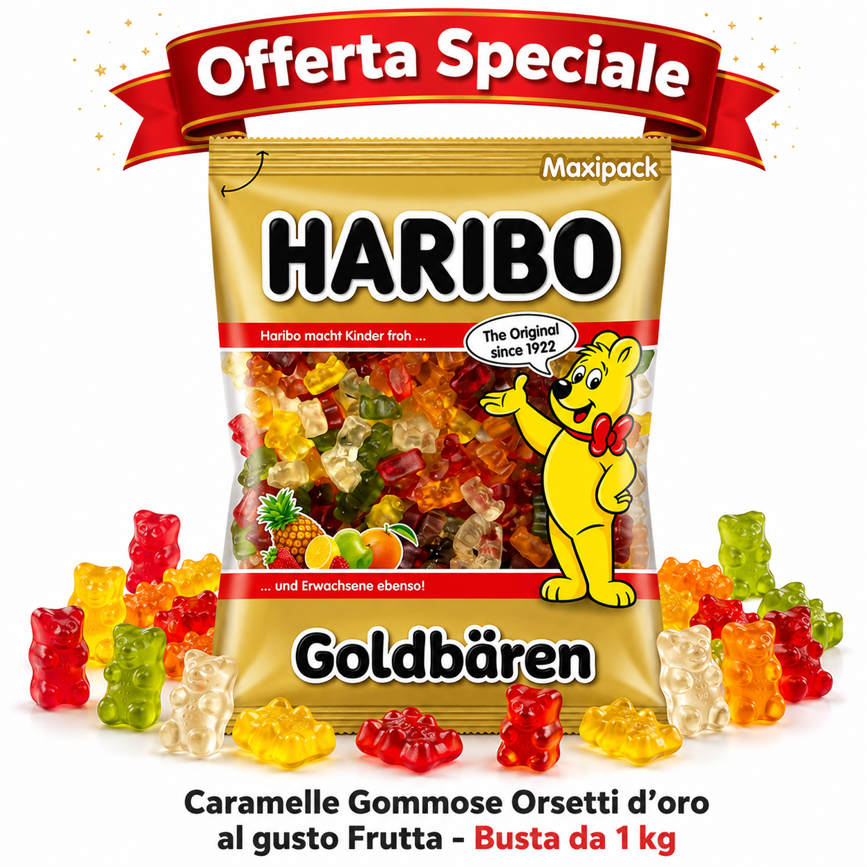Haribo Miami Frizzi Caramelle Gommose Frizzanti Gusto Frutta – Busta da 1 kg