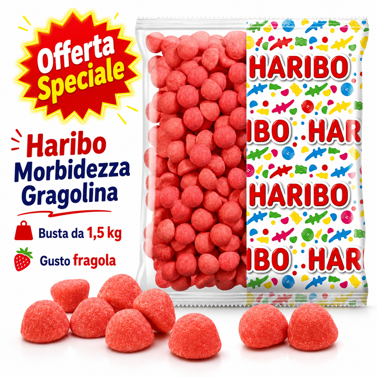 Haribo Tagada 1,5 kg – Caramelle Gommose Morbide Rosse Gusto Frutta