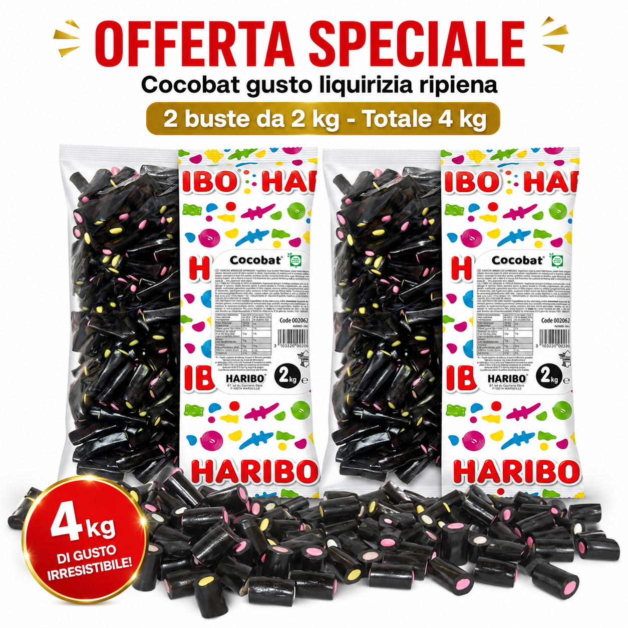 Haribo Cocobat Liquirizia Ripiena – 2 Buste da 2 kg, Totale 4 kg