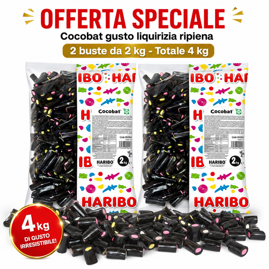 Haribo Cocobat Liquirizia Ripiena – 2 Buste da 2 kg, Totale 4 kg
