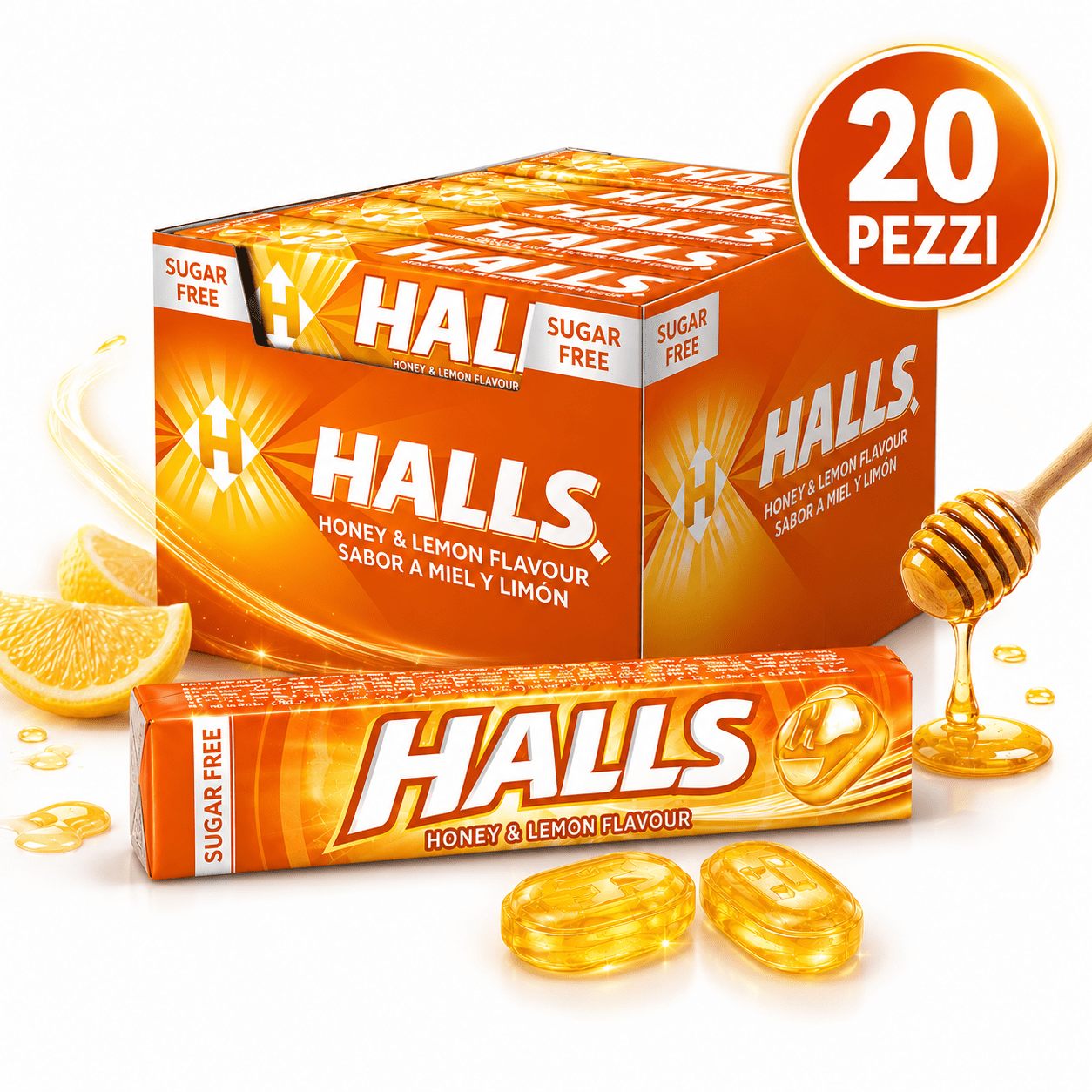 Halls Honey & Lemon Sugar Free – Miele e Limone 20 Pezzi