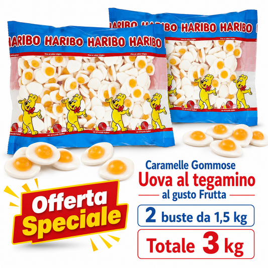 Haribo Uova al Tegamino Caramelle Gommose alla Frutta – 2 Buste da 1,5 kg, Totale 3 kg