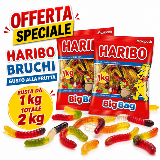 Haribo Bruchi Caramelle Gommose al Gusto Frutta – 2 Buste da 1 kg, Totale 2 kg