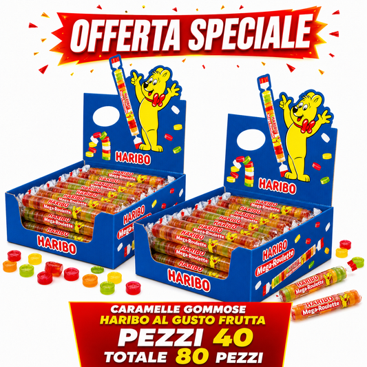 Haribo Mega Roulette Caramelle Gommose alla Frutta – 2 Box da 40 Pezzi, Totale 80 Pezzi