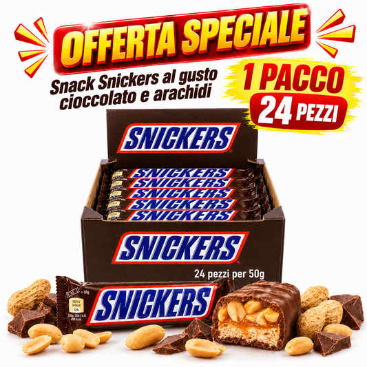 Snickers 24 Pezzi da 50 g – Barrette al Cioccolato con Arachidi e Caramello