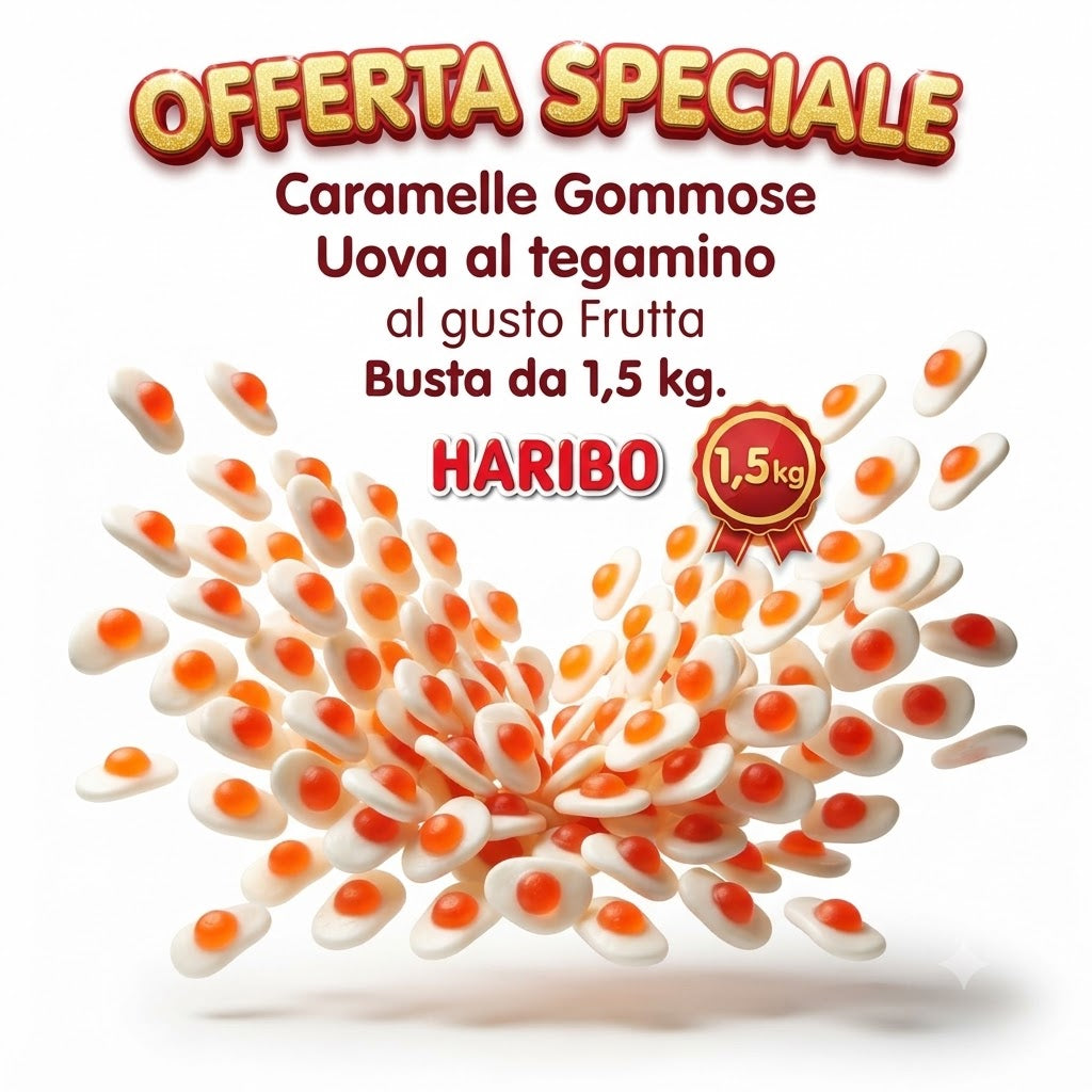 Haribo Uova al Tegamino 1,5 kg – Caramelle Gommose Gusto Frutta Maxi Busta