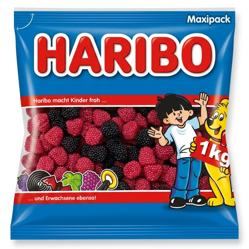 Haribo Berries Caramelle Gommose More e Lamponi – 2 Buste da 1 kg, Totale 2 kg