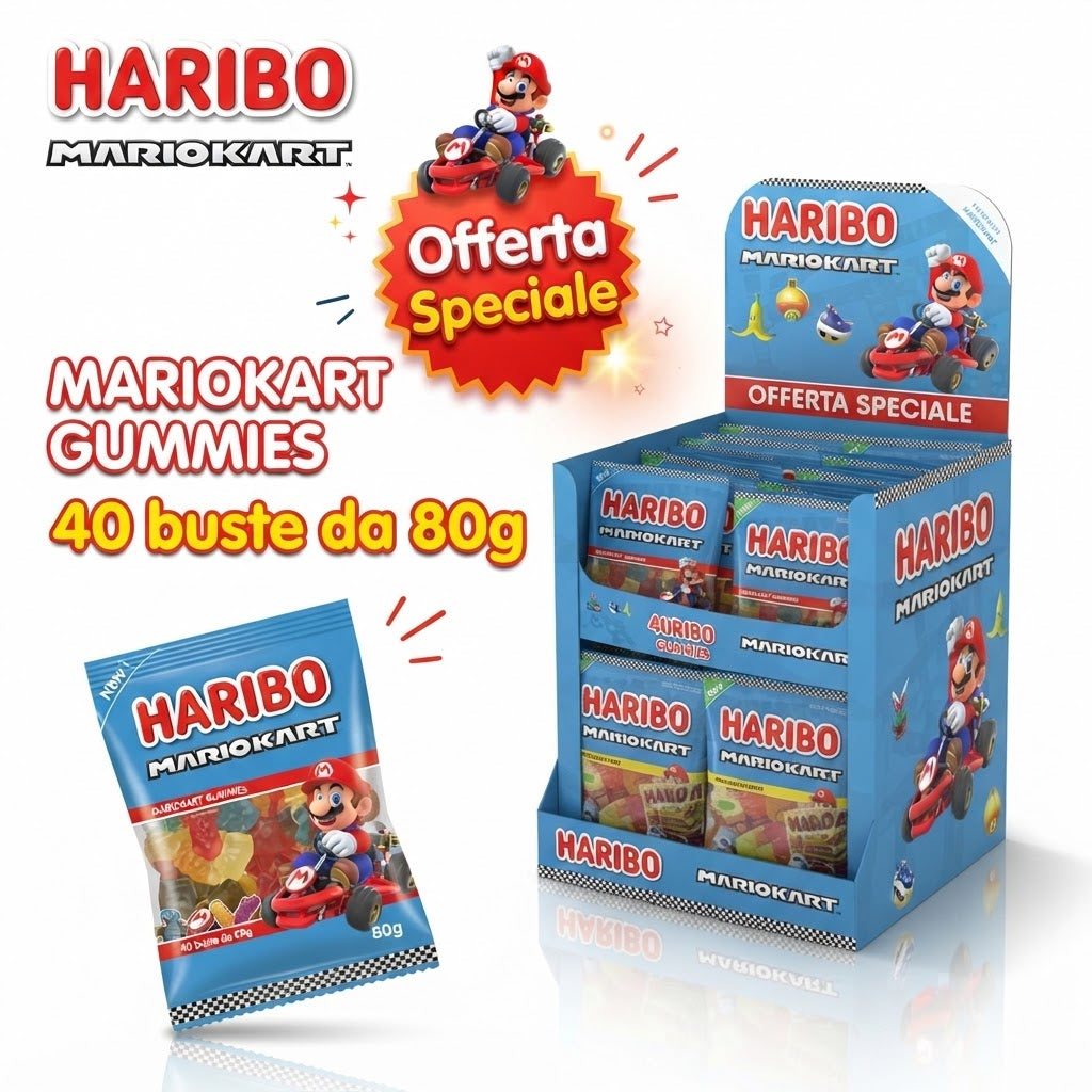 Haribo Mario Kart 40 Buste x 80 g – Espositore Caramelle Gommose