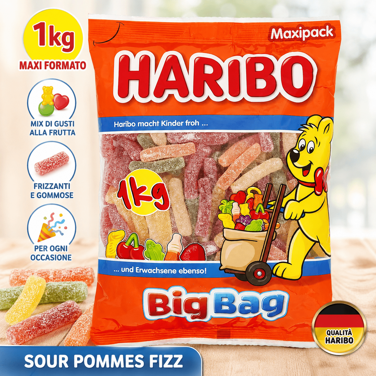 Haribo Saure Pommes Fizz – Caramelle Gommose Frizzanti 1 kg