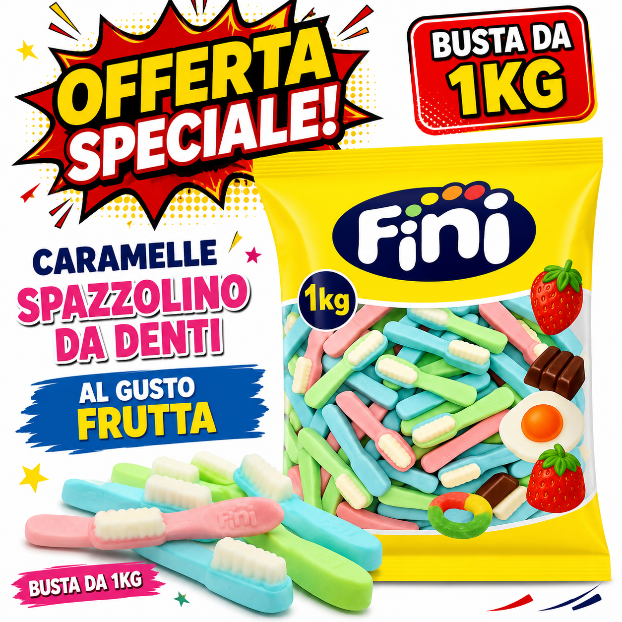 Fini Spazzolino da Denti Caramelle Gommose alla Frutta – Busta da 1 kg