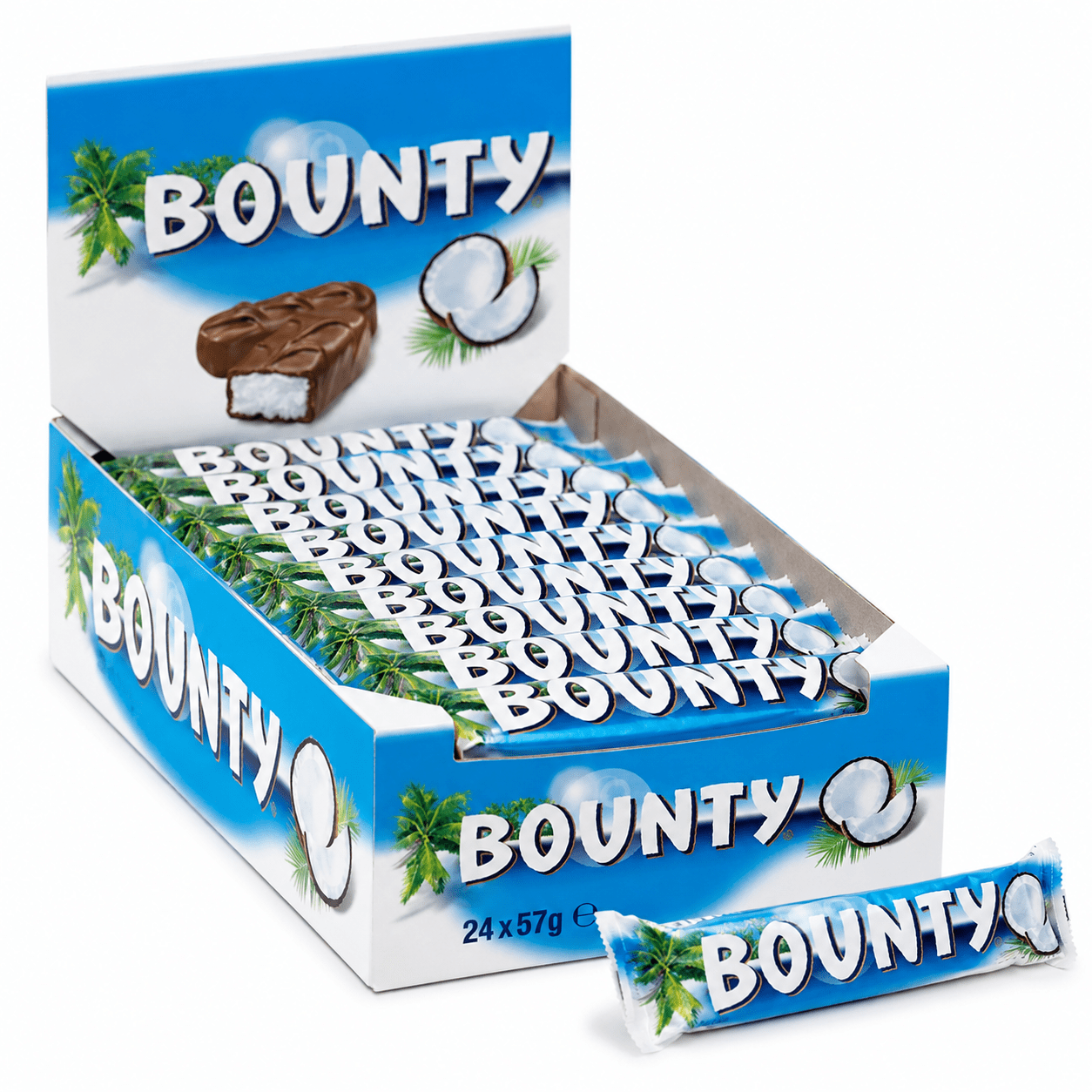 Bounty 24 Pezzi – Snack al Cioccolato al Latte e Cocco – Box da 24 Barrette