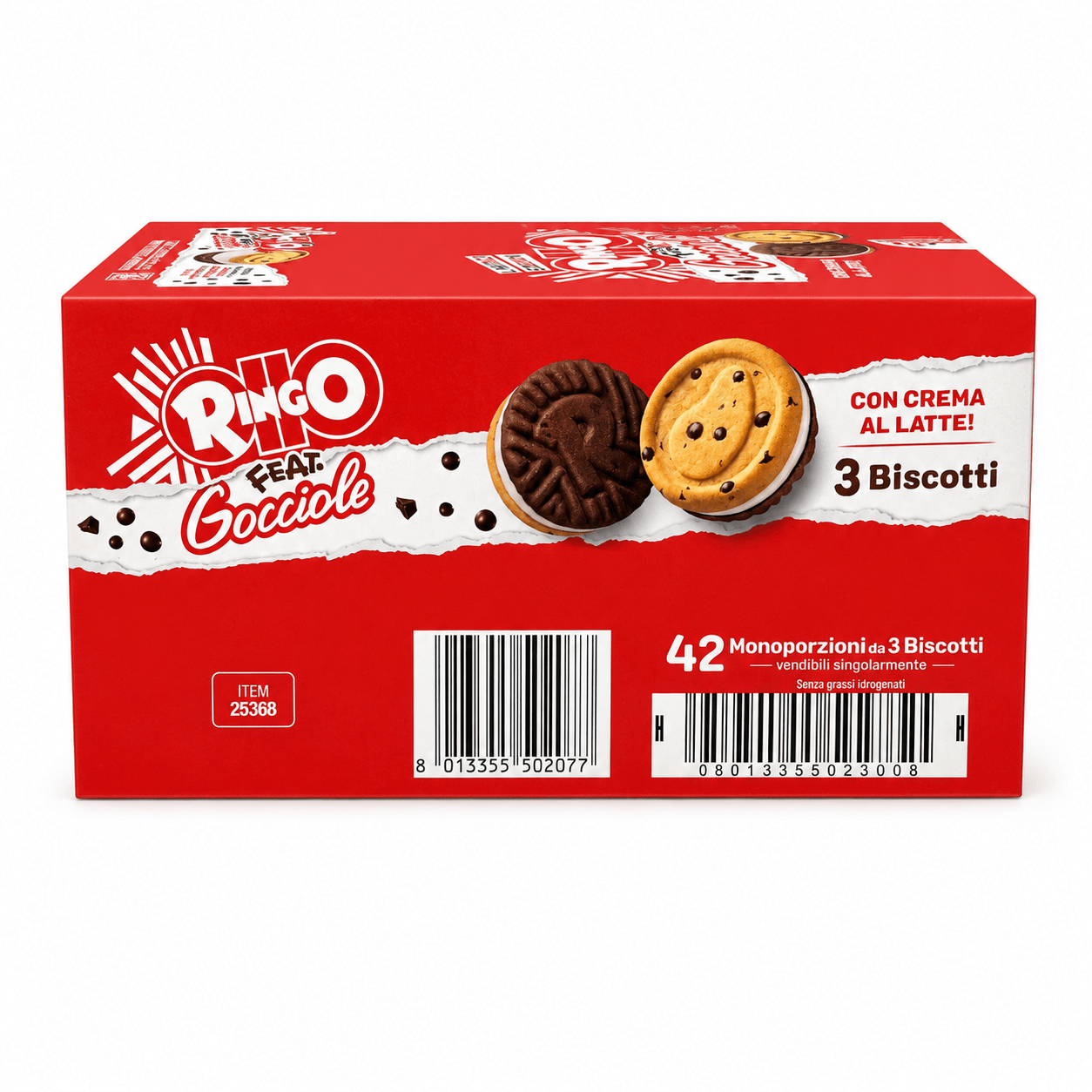 Ringo Gocciole Biscotti Farciti – 42 Confezioni da 3 Biscotti, Totale 1,155 kg