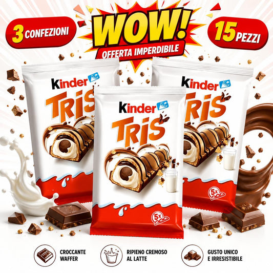 Kinder Tris – 3 Confezioni da 5 Barrette, Totale 15 Pezzi