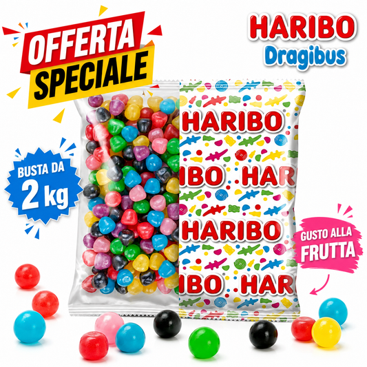 Haribo Dragibus Caramelle Confettate Colorate Veggie – Busta da 2 kg