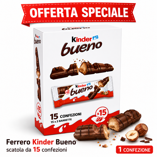 Kinder Bueno 15 Confezioni da 2 Barrette – Totale 30 Barrette