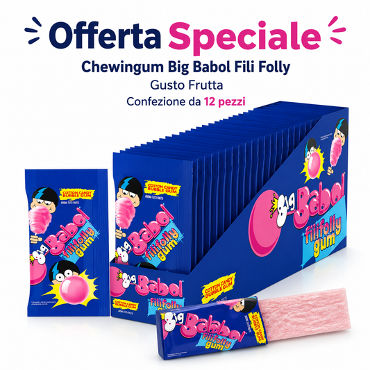 Perfetti Chewing Gum Big Babol Fili Folly Gusto Frutta – Box da 12 Buste