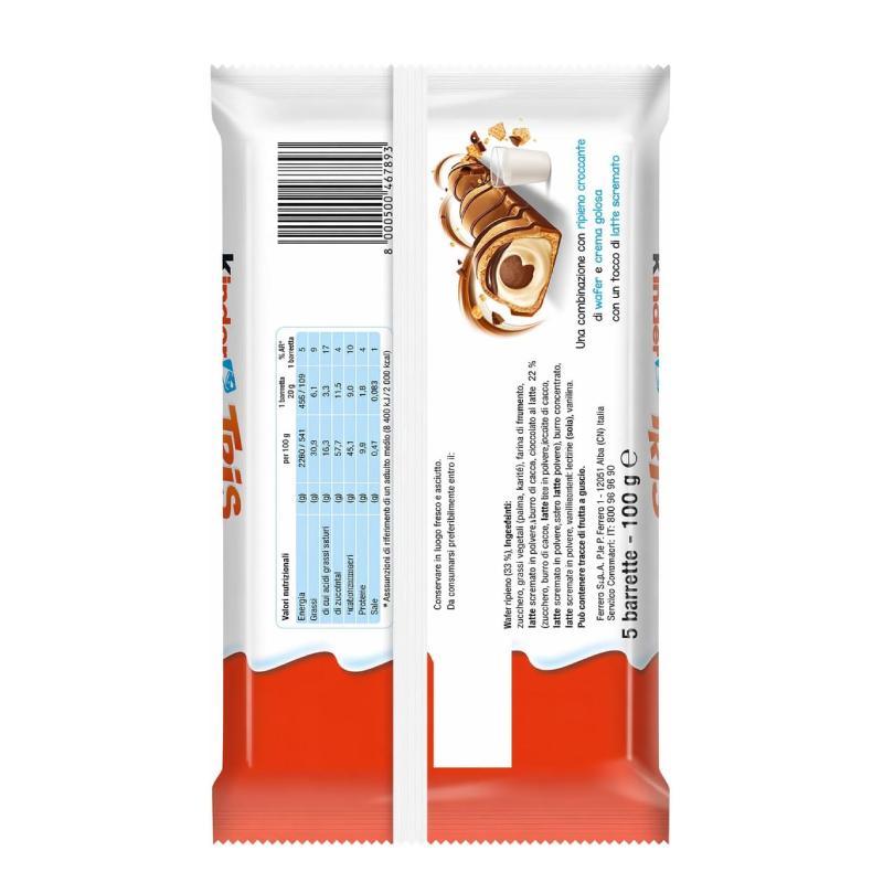 Kinder Tris Wafer con Crema al Latte e Cioccolato – 5 Barrette 100 g