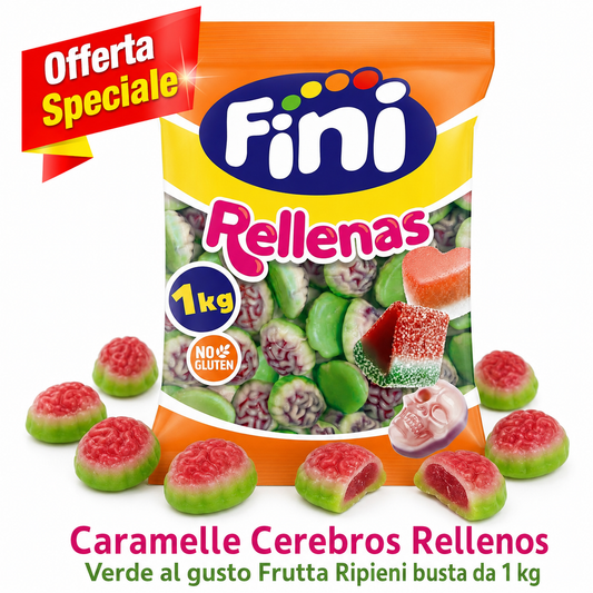 Fini Cerebros Rellenos Verdes Caramelle Gommose Ripiene alla Frutta – Busta da 1 kg