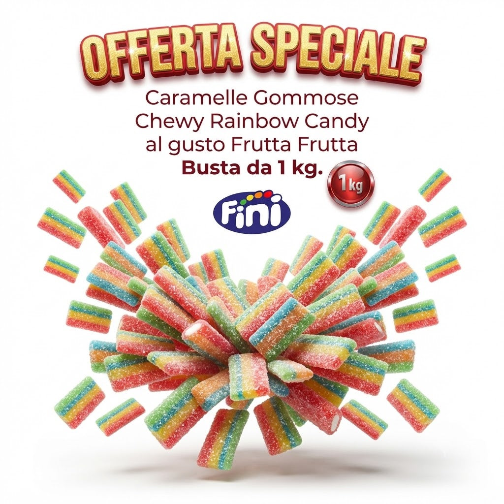 Fini Chewy Rainbow Candy Caramelle Gommose Arcobaleno alla Frutta – Busta da 1 kg