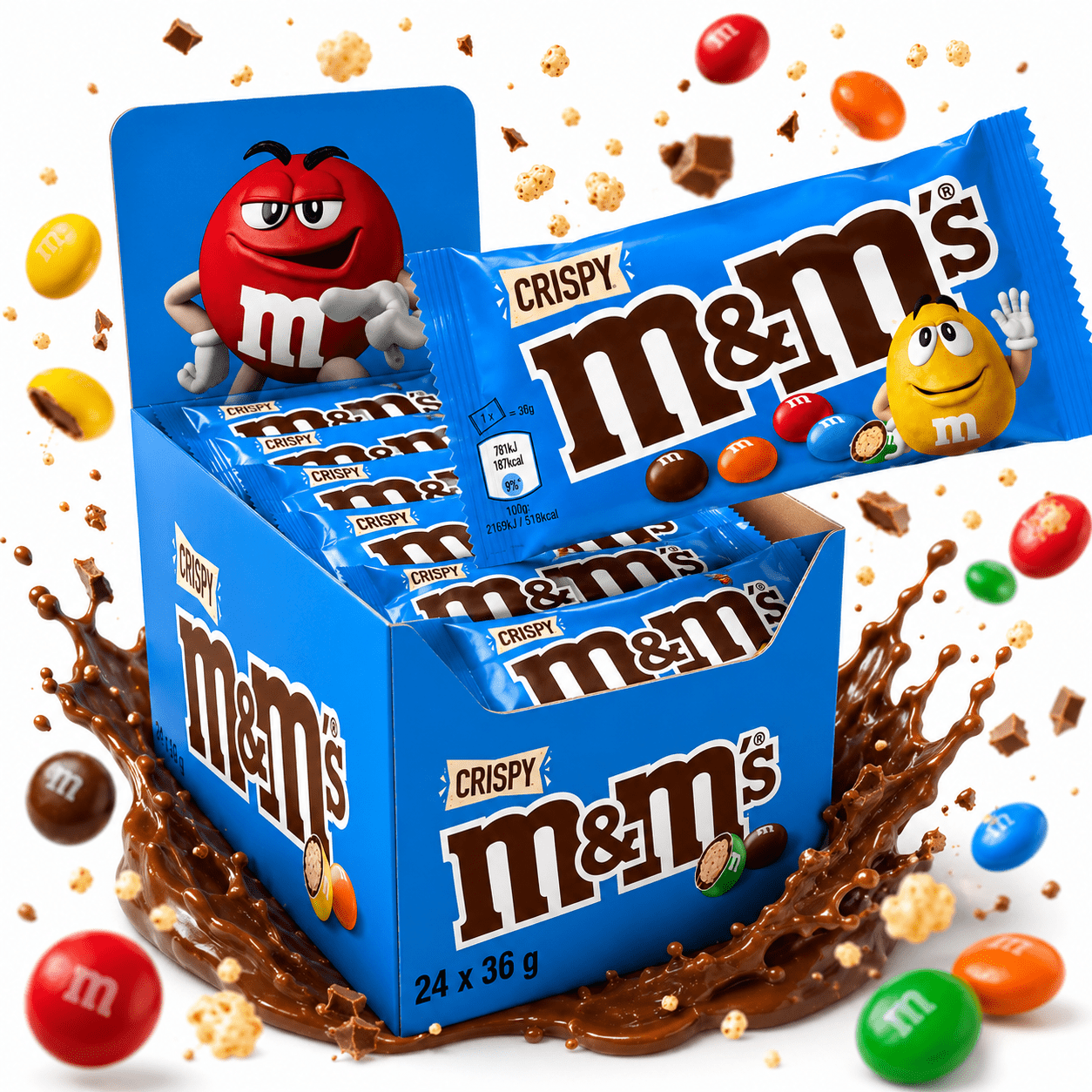M&M’s Crispy 24 Pezzi – Confetti Croccanti al Cioccolato – 24 Buste da 36 g