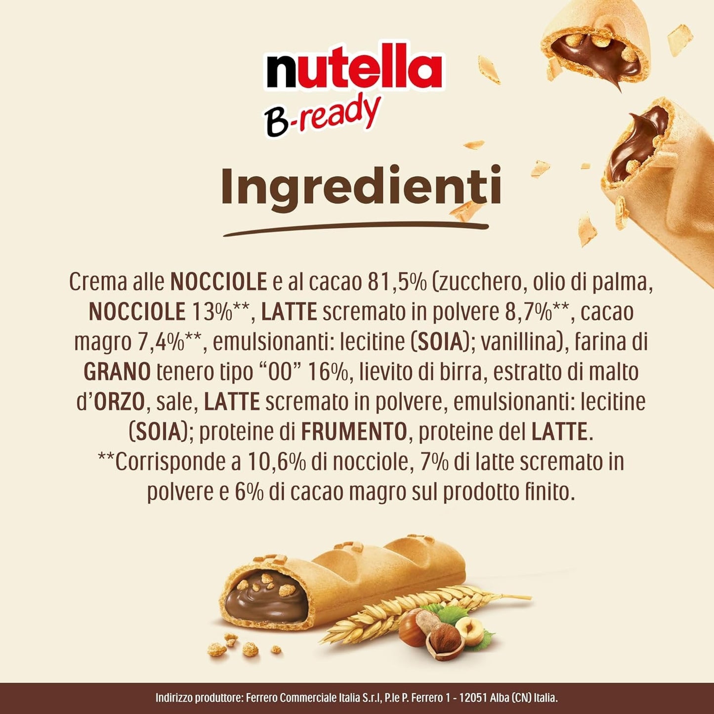 Nutella B-ready Wafer Ripieno alla Nutella – 15 Snack da 22 g