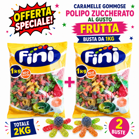 Fini Polipo Zuccherato Caramelle Gommose Gusto Frutta – 2 Buste da 1 kg, Totale 2 kg