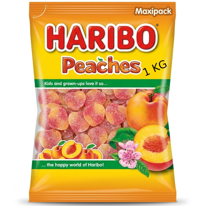 Haribo Peaches Caramelle Gommose alla Pesca – 2 Buste da 1 kg, Totale 2 kg