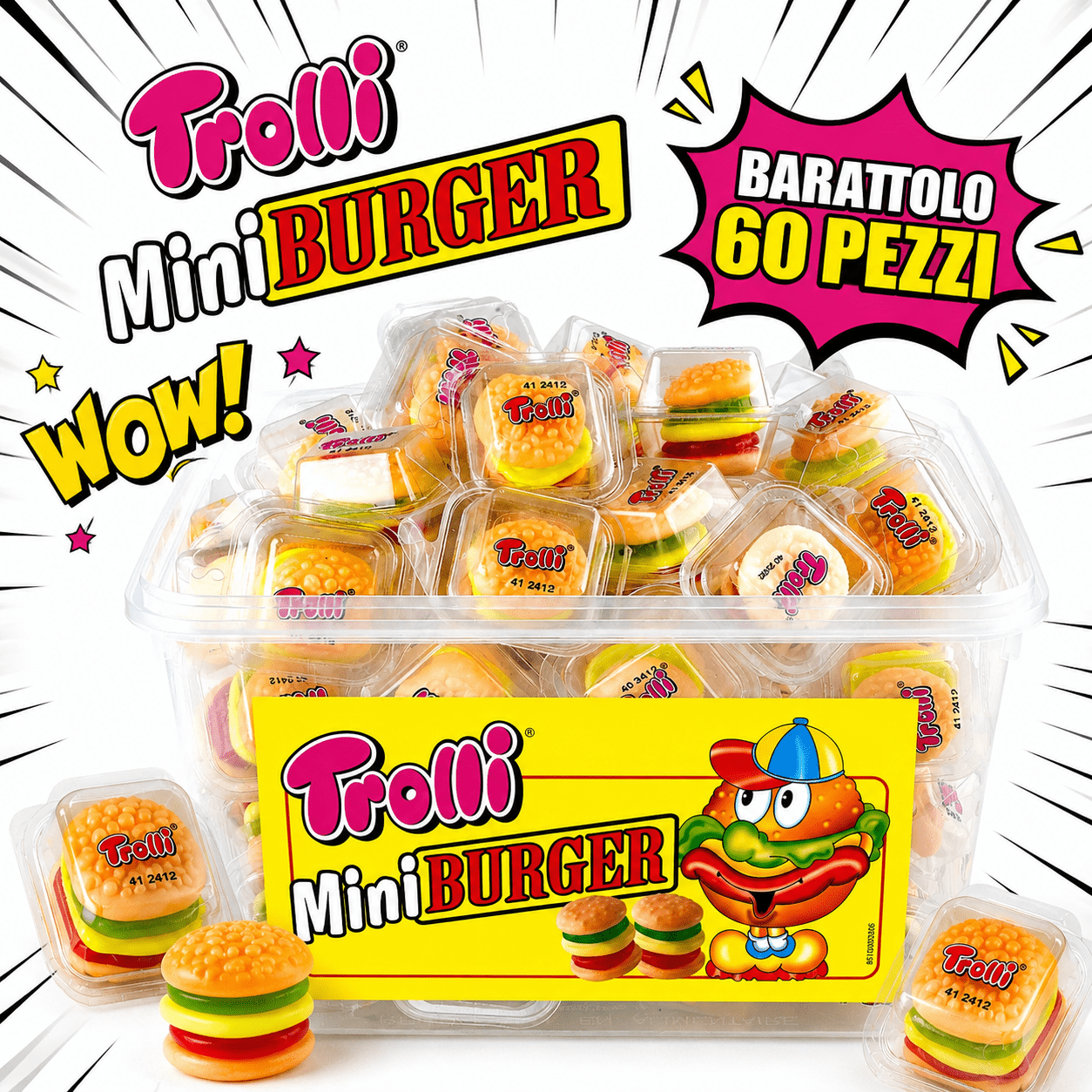 Trolli Mini Burger Caramelle Gommose a Forma di Hamburger – 60 Pezzi