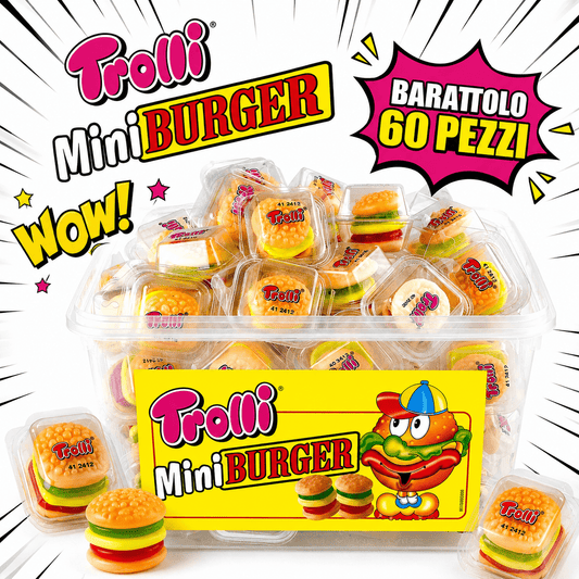 Trolli Mini Burger Caramelle Gommose a Forma di Hamburger – 60 Pezzi