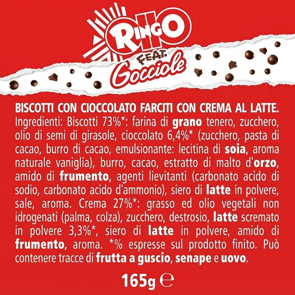 Ringo feat. Gocciole – Biscotti con Gocce di Cioccolato e Crema al Latte Limited Edition 165g