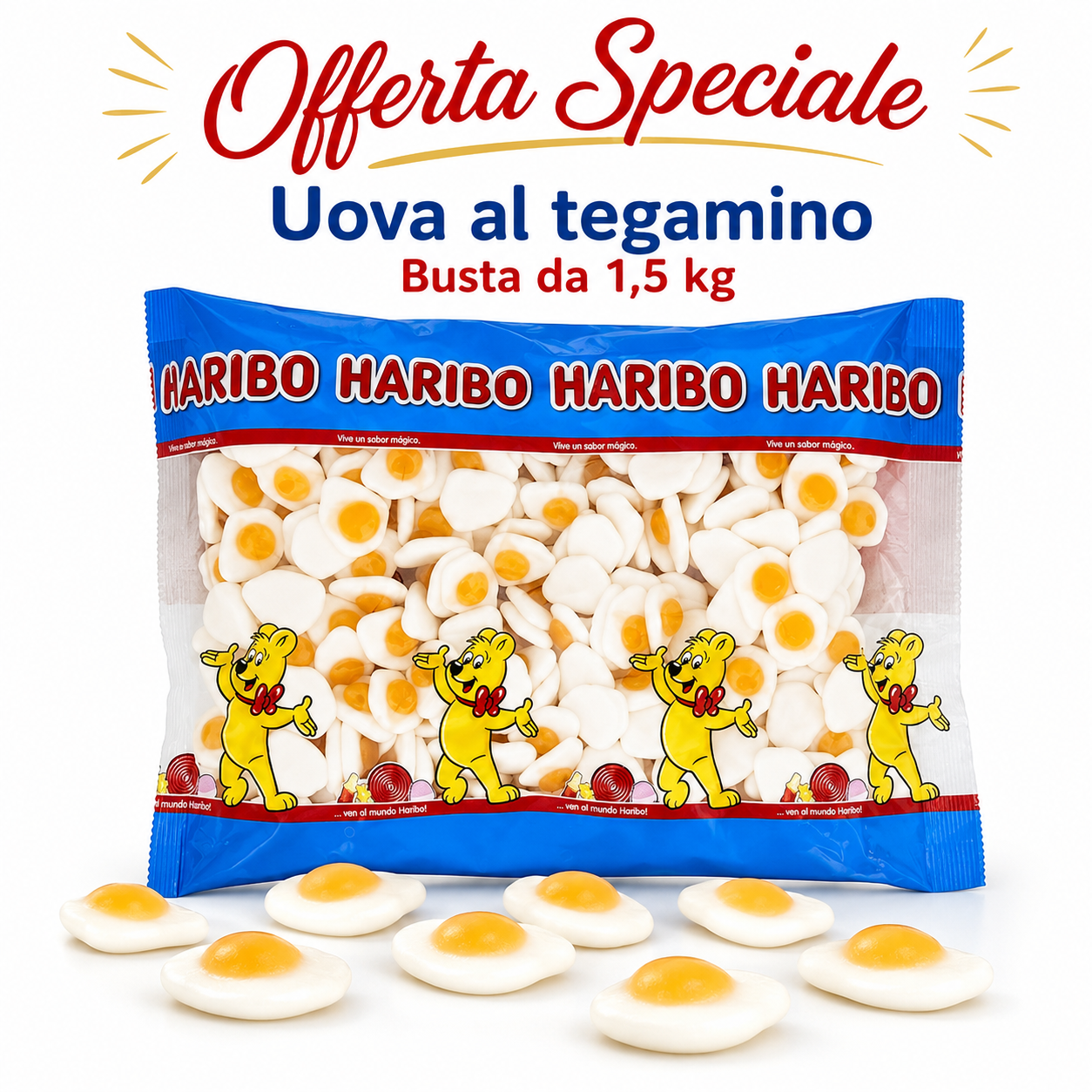 Haribo Uova al Tegamino 1,5 kg – Caramelle Gommose Gusto Frutta Maxi Busta