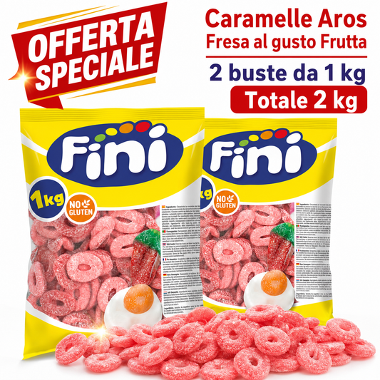 Fini Aros Fresa Caramelle Gommose Zuccherate al Gusto Frutta – 2 Buste da 1 kg