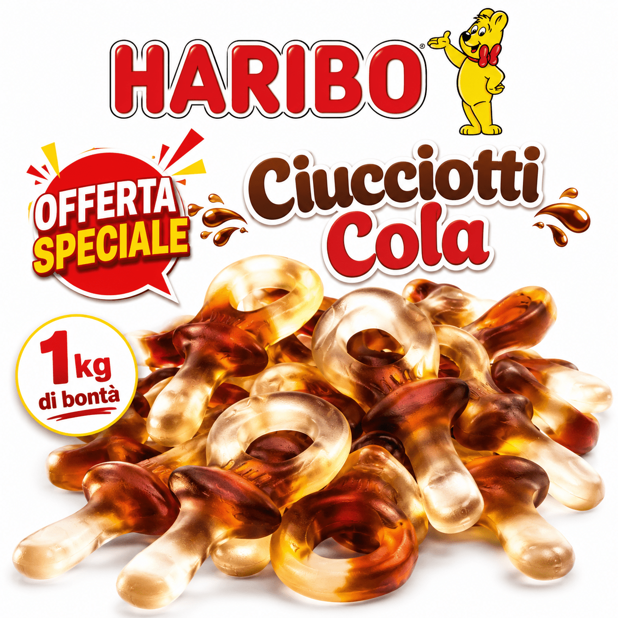 Haribo Ciucciotti Cola Big Bag – Caramelle Gommose alla Cola 1 kg
