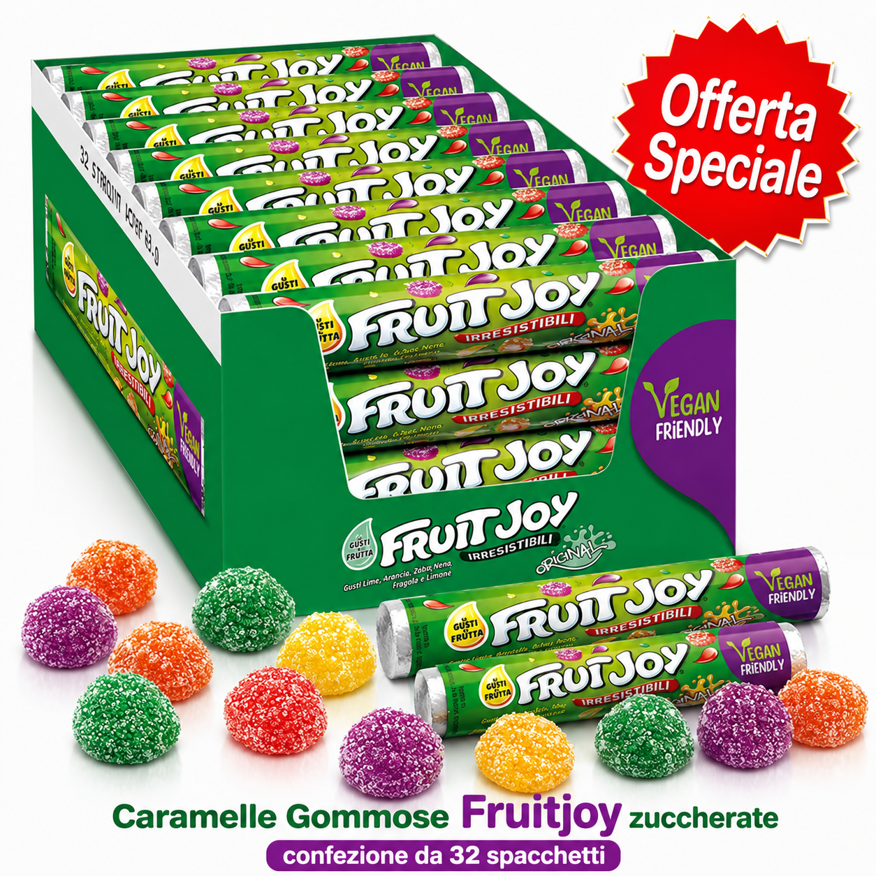 Fruit Joy Original Caramelle Gommose Zuccherate Vegan ai Gusti di Frutta – Confezione da 32 Spacchetti