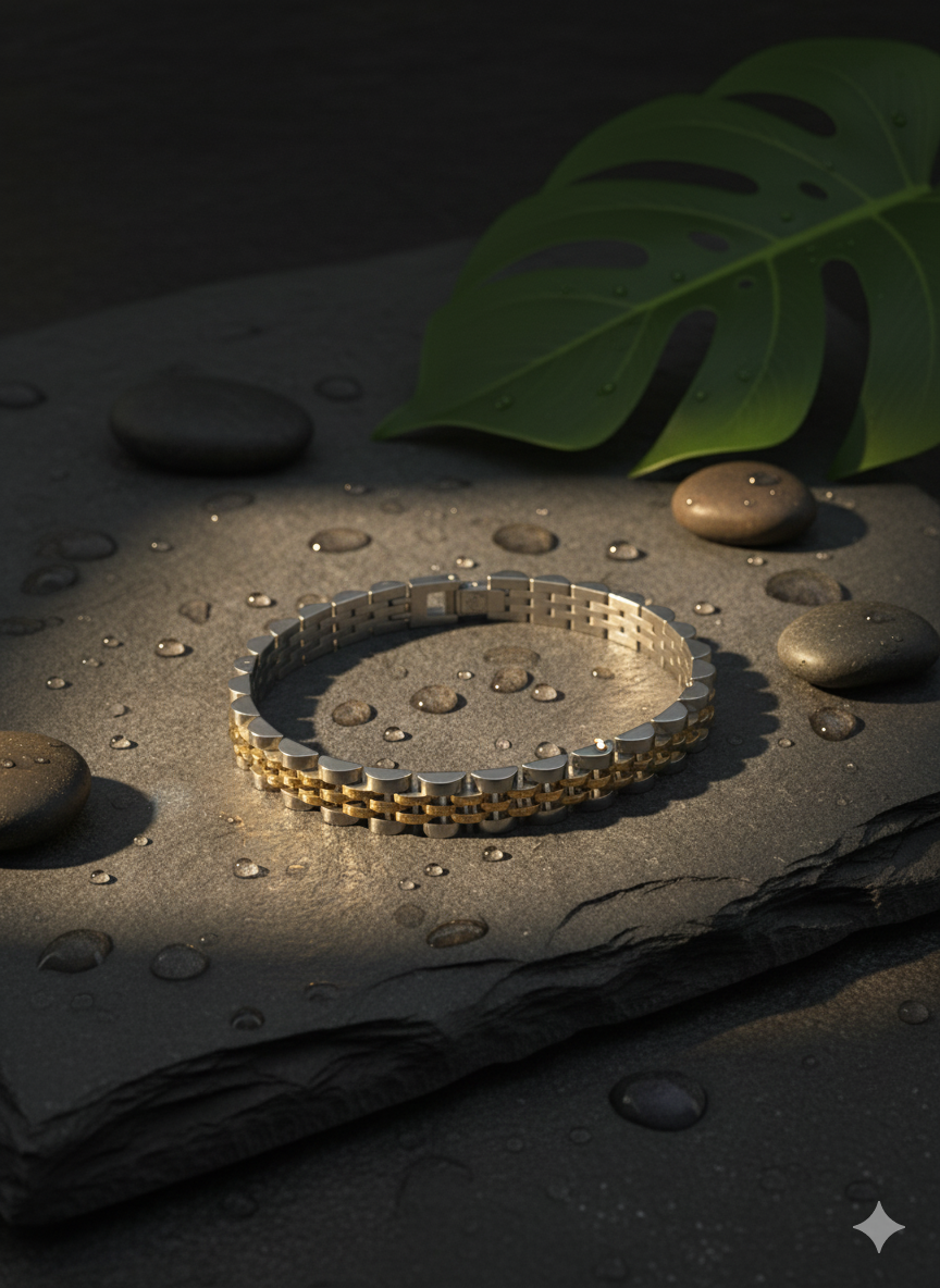 Bracciale Uomo Acciaio Inossidabile - Maglia Orologio Oro e Argento