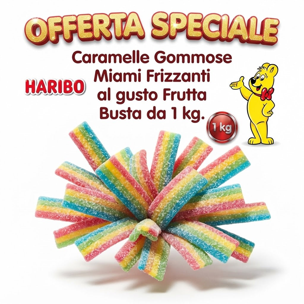 Haribo Miami Frizzi Caramelle Gommose Frizzanti Gusto Frutta – Busta da 1 kg