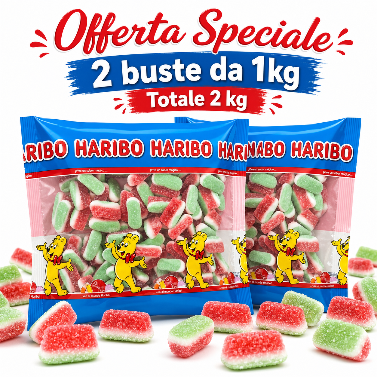 Haribo Caramelle Gommose all’Anguria – 2 Buste da 1 kg, Totale 2 kg
