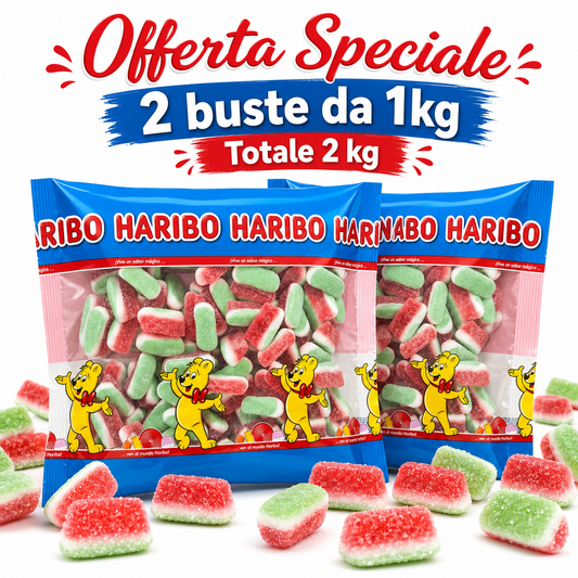 Haribo Caramelle Gommose all’Anguria – 2 Buste da 1 kg, Totale 2 kg