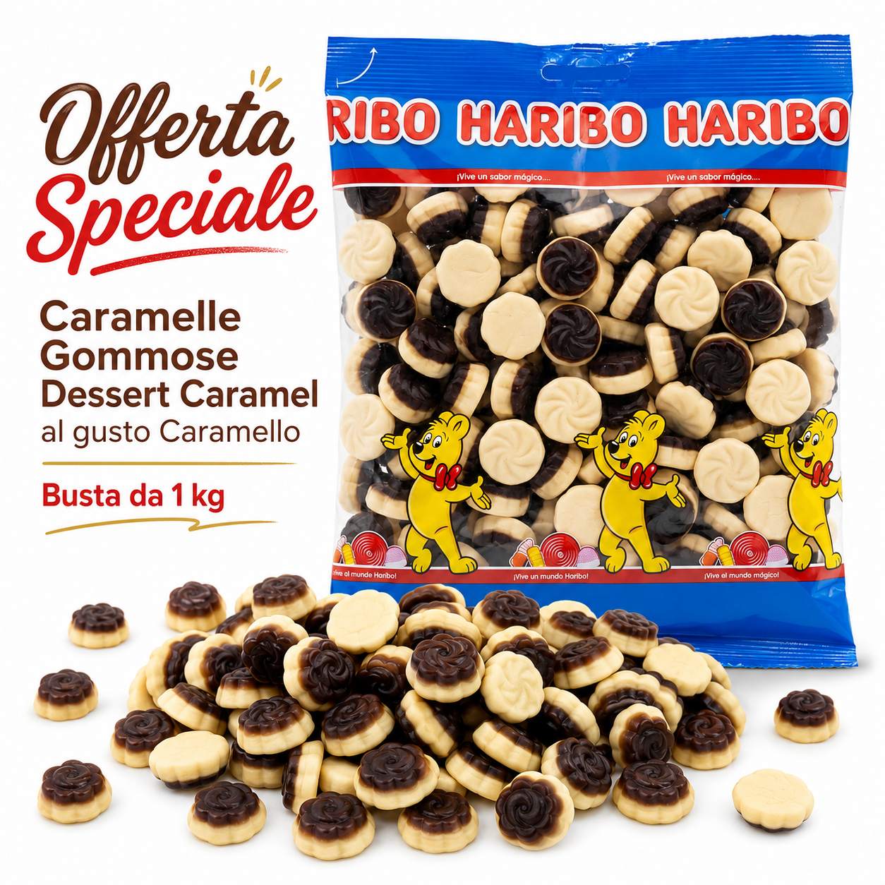 Haribo Dessert Caramelle Gommose al Gusto Caramello – 2 Buste da 1,5 kg, Totale 3 kg