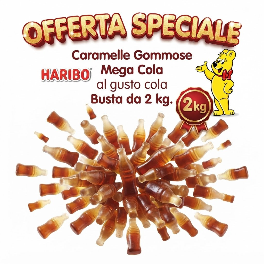 Haribo Bottiglia Mega Cola Caramelle Gommose al Gusto Cola – 2 Buste da 2 kg, Totale 4 kg