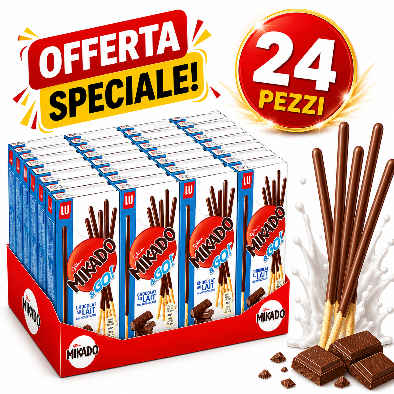 Mondelez International Mikado Bastoncini Croccanti Ricoperti di Cioccolato al Latte – Box 24 Confezioni