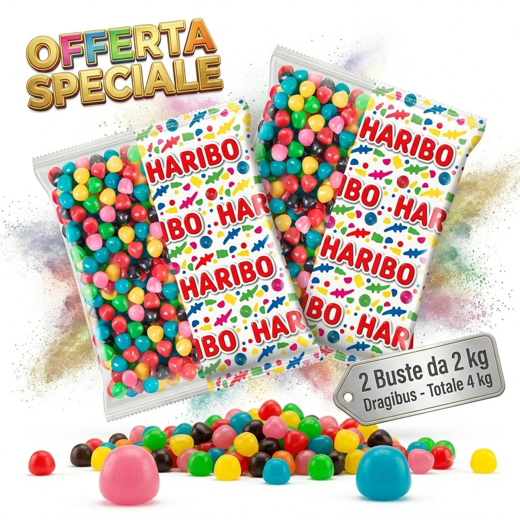 Haribo Dragibus Caramelle Gommose Colorate alla Frutta – 2 Buste da 2 kg, Totale 4 kg