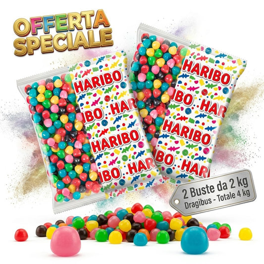 Haribo Dragibus Caramelle Gommose Colorate alla Frutta – 2 Buste da 2 kg, Totale 4 kg