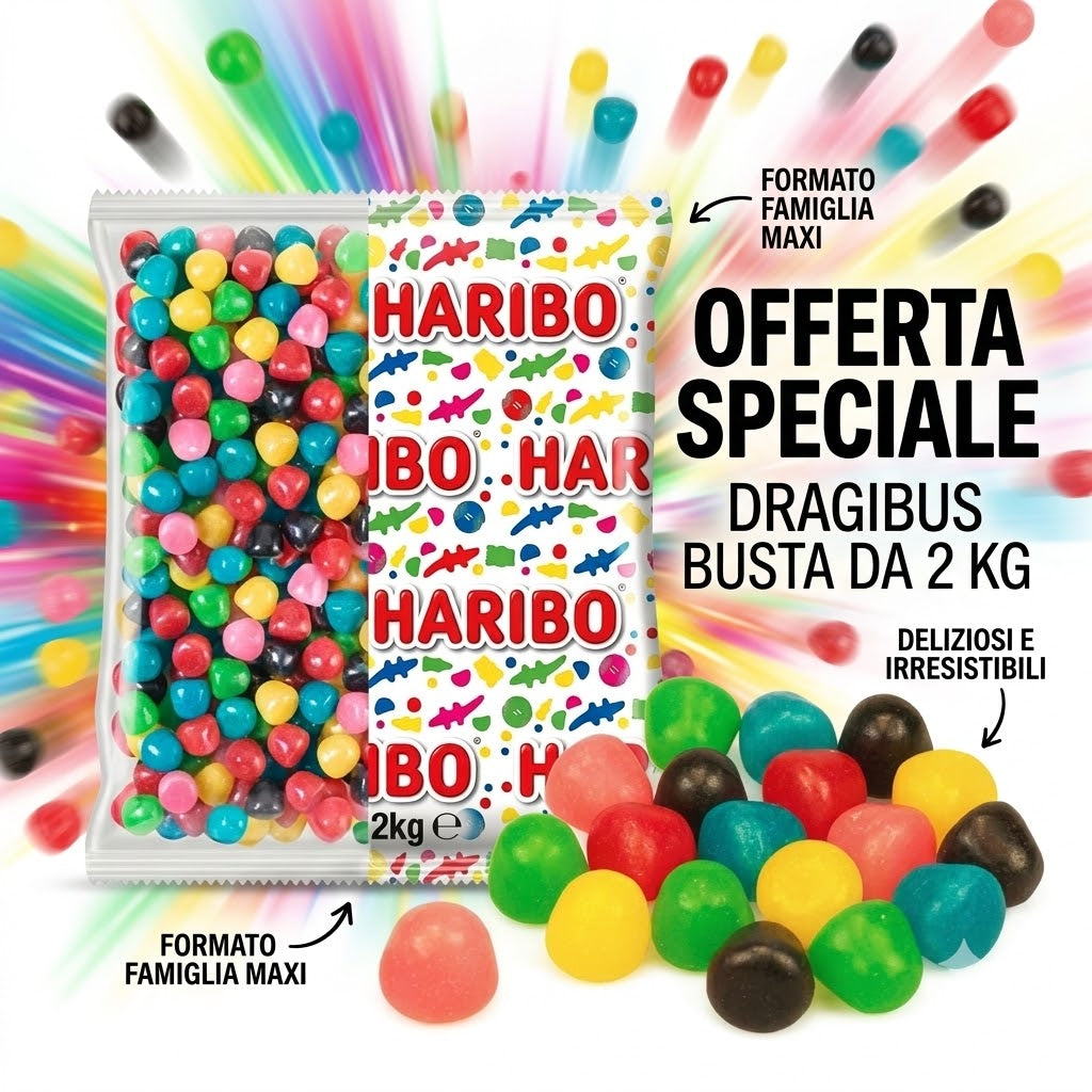 Haribo Dragibus Caramelle Gommose Colorate alla Frutta – 2 Buste da 2 kg, Totale 4 kg
