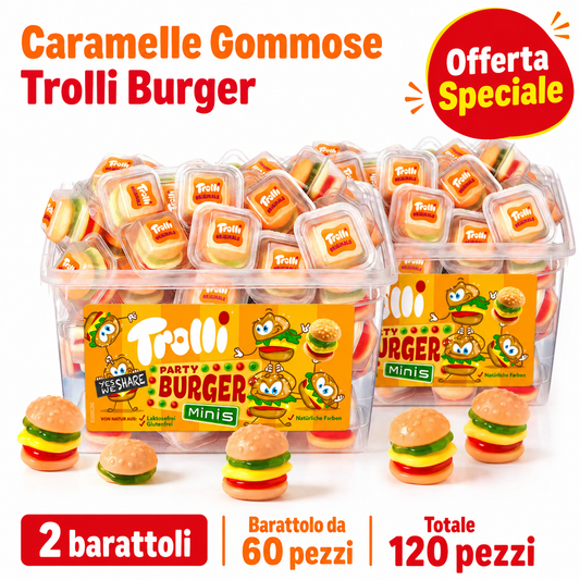 Trolli Party Burger Minis Caramelle Gommose – 2 Barattoli da 60 Pezzi, Totale 120 Pezzi.