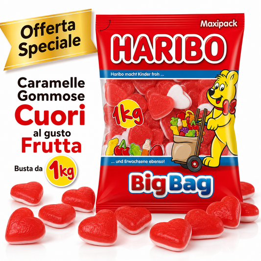 Haribo Cuori Caramelle Gommose al Gusto Frutta – Maxi Busta 1 kg
