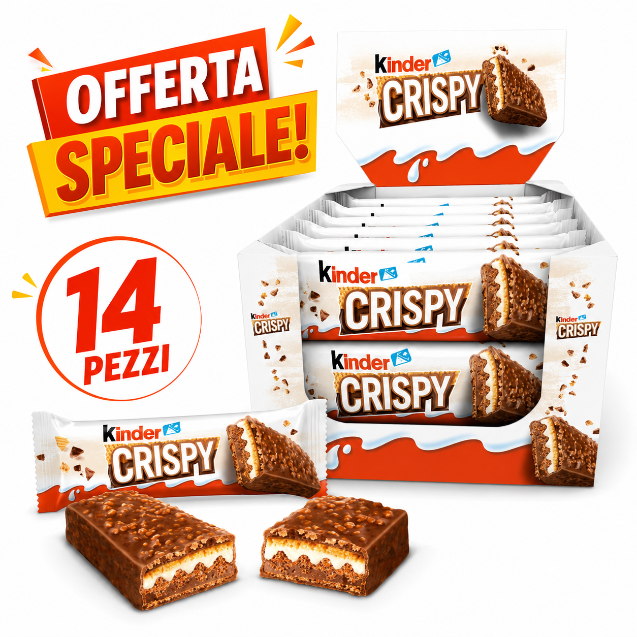Kinder Crispy Wafer Croccante con Crema al Latte e Cioccolato – 14 Pezzi