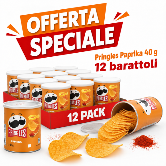 Pringles Paprika Patatine alla Paprika – Confezione da 12 Barattoli da 40 g, Totale 480 g